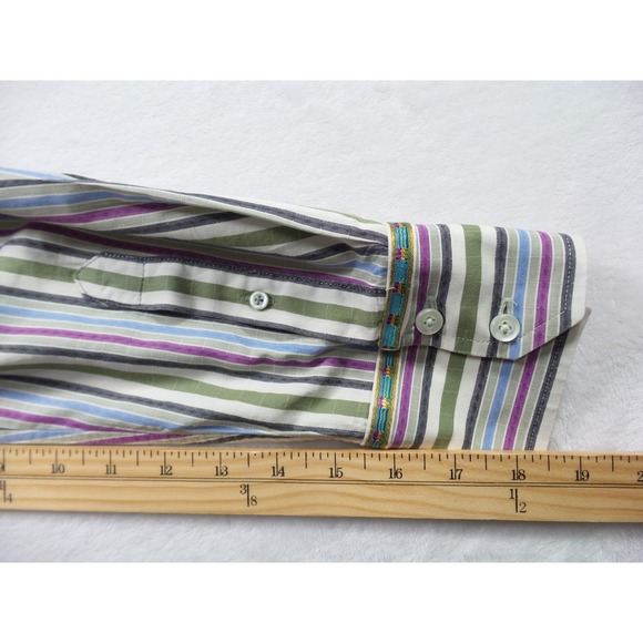 Robert Graham Shirt Mens Large Striped Long Sleeve Button Up Silk Trim Designer - Picture 12 of 14